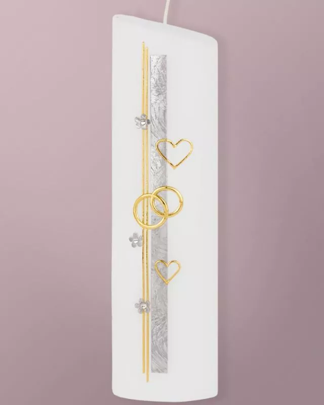 Hochzeitskerze oval 240 mm silber gold Ringe & Blumen