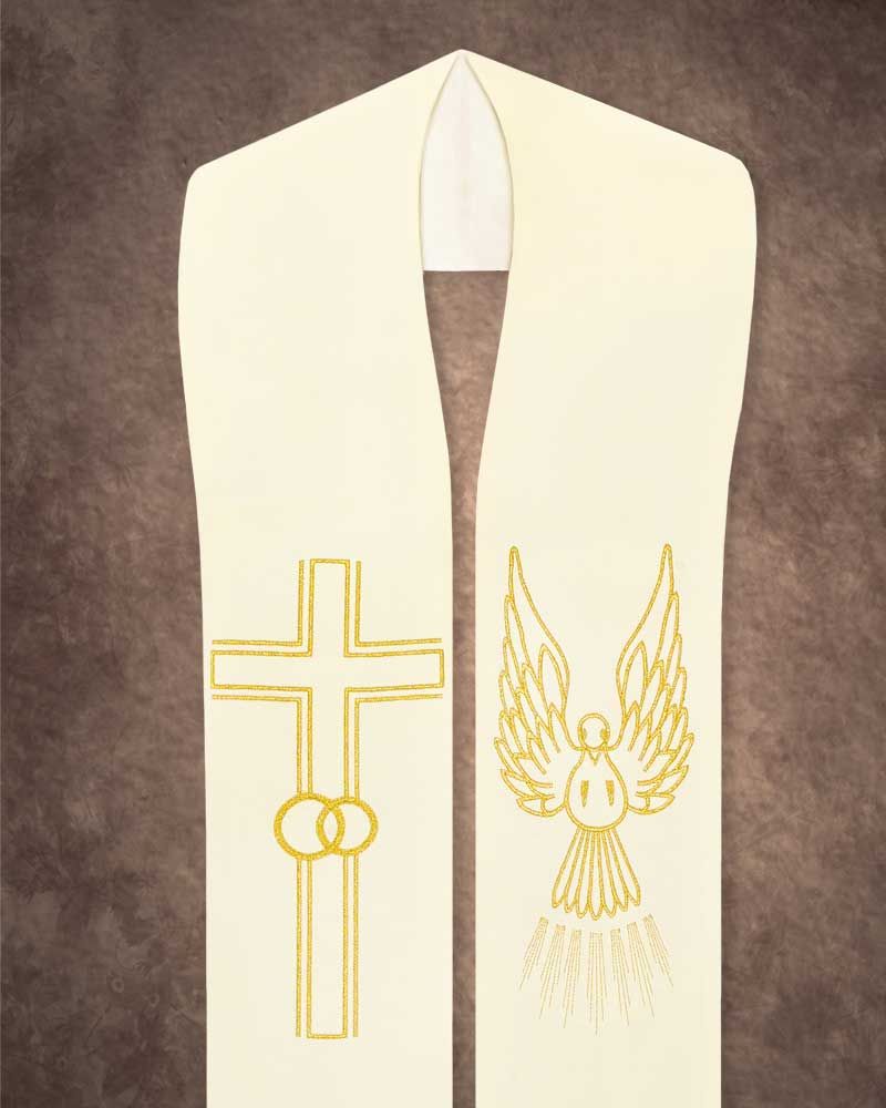 Hochzeitsstola weiß, mit gold gesticktem Kreuz und Trauringe