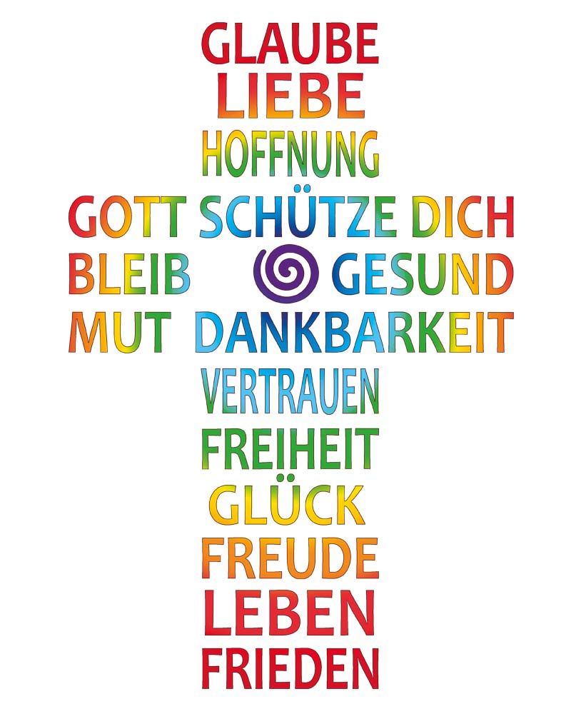 Kerze Hoffnung 165x50 mm Segenskreuz Regenbogen