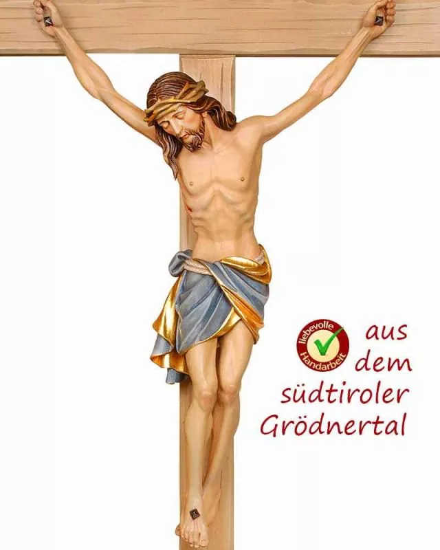 Wandkreuz schlicht 47 cm Christus geschnitz koloriert