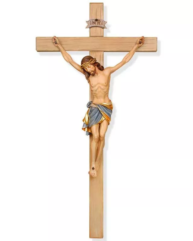 Wandkreuz schlicht 47 cm Christus geschnitz koloriert