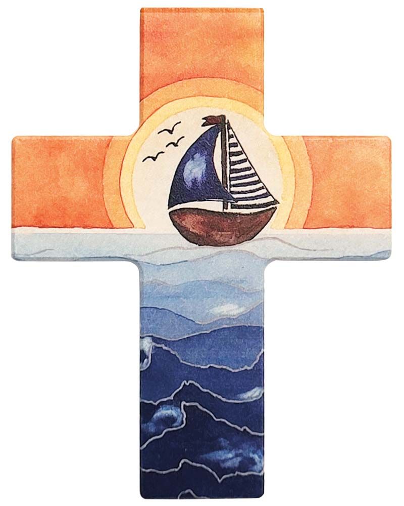 Kommunionkreuz 9 x 7 cm Buchenholz "Schiff"