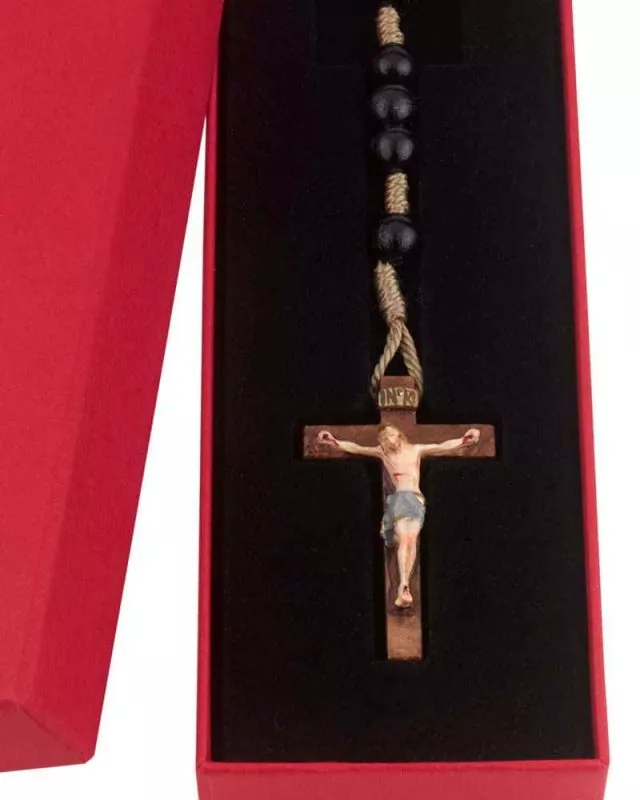 Rosenkranz Kreuz geschnitzt schwarze Holzperlen 8 mm Ø