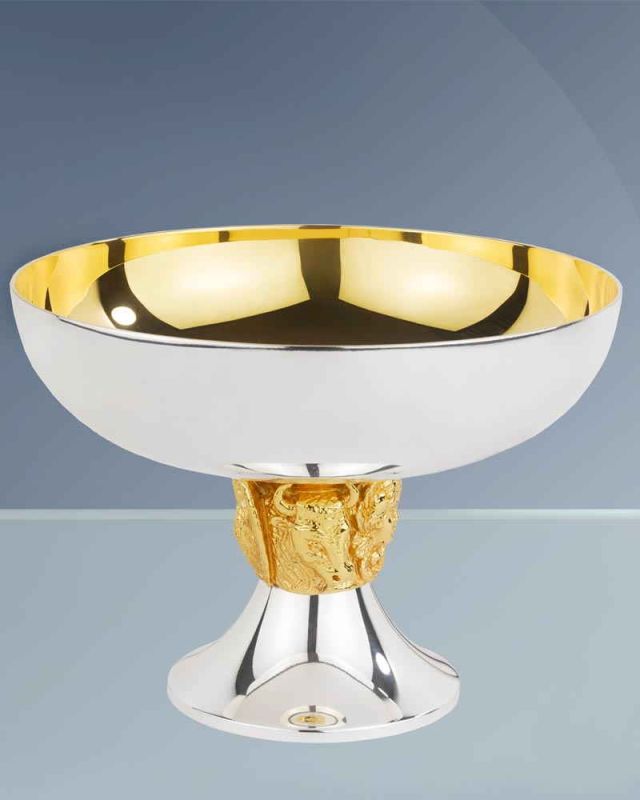 Hostienschale 4 Evangelisten versilbert, 12 cm hoch