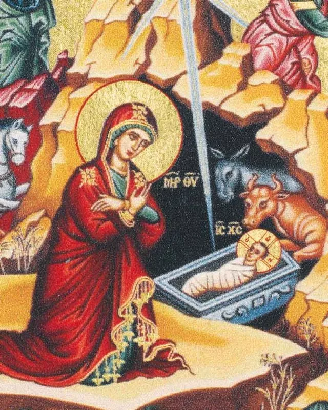 Ikone Christi Geburt 7x10 cm Holztafel mit Siebdruck