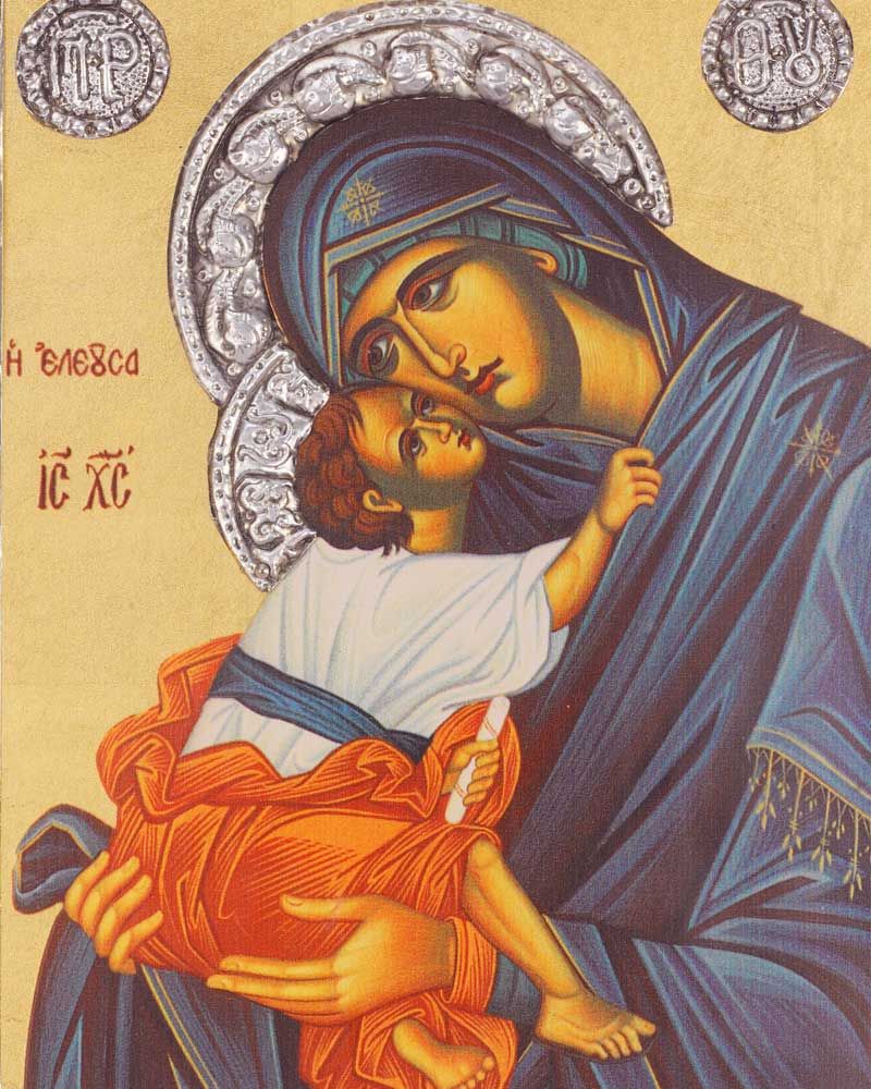 Ikone 19 x 26 cm  Hl. Maria mit Jesuskind versilbert