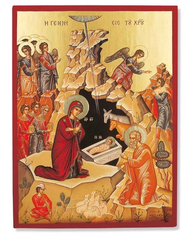 Christi Geburt 19 x 27 cm Ikone mit Golddruck