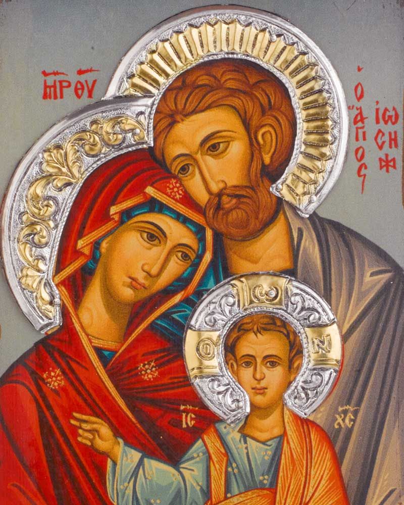 Ikone "Hl. Familie", 18 x 26 cm Siebdruck mit Silberoklad