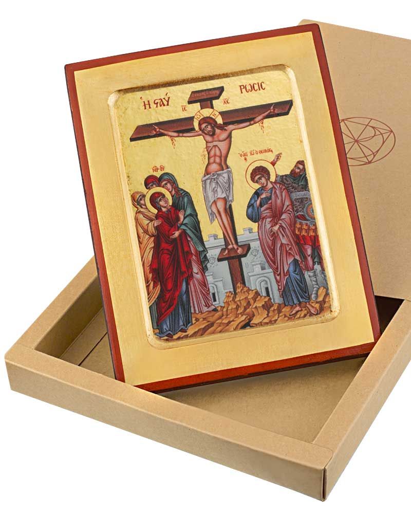 Ikone Jesu Kreuzigung 10,5x13 cm auf Holzträger