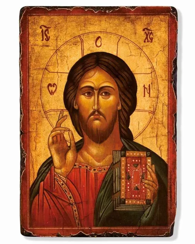 Ikone Christus Pantokrator handgemalt antik 14 x 18 cm