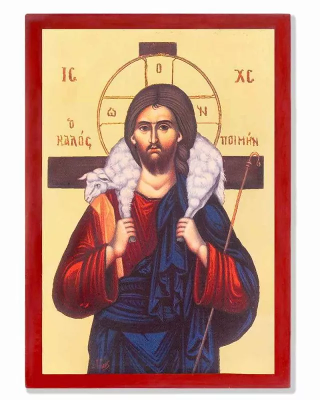 Ikone Christus der gute Hirte 15 x 11 cm Golddruck