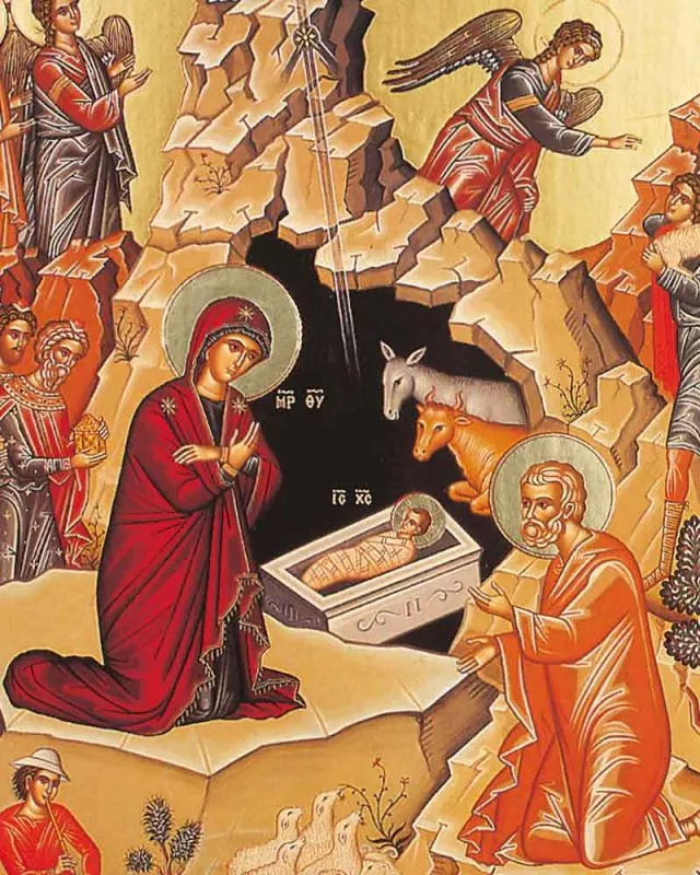 Christi Geburt 19 x 27 cm Ikone mit Golddruck