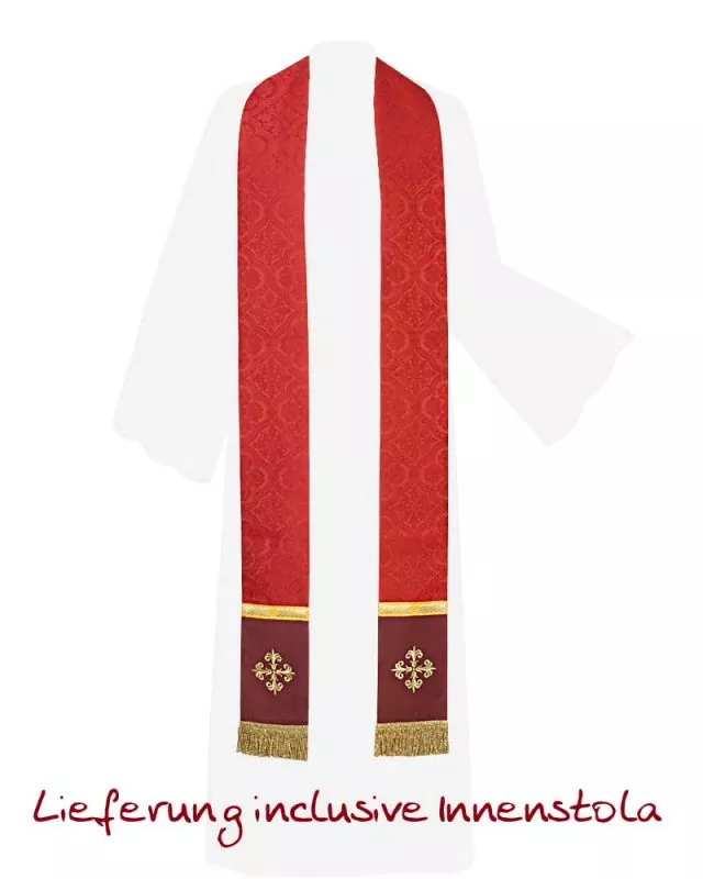 Nikolausmantel mit Stola Damast rot mit Goldstickerei