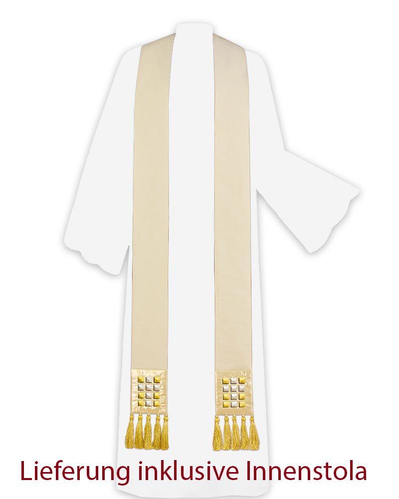 Kasel gold mit Mittelstab und Innenstola 135 cm