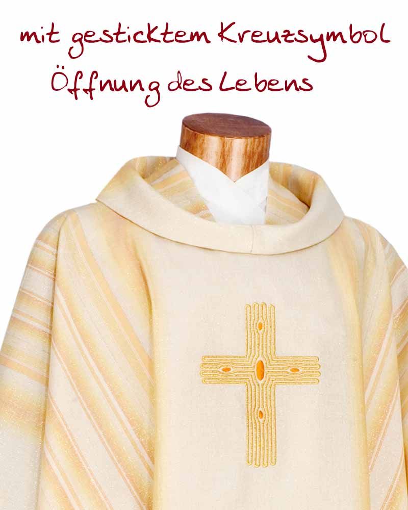 Messgewand Wolle & Seide weiß, Kreuz gold gestickt