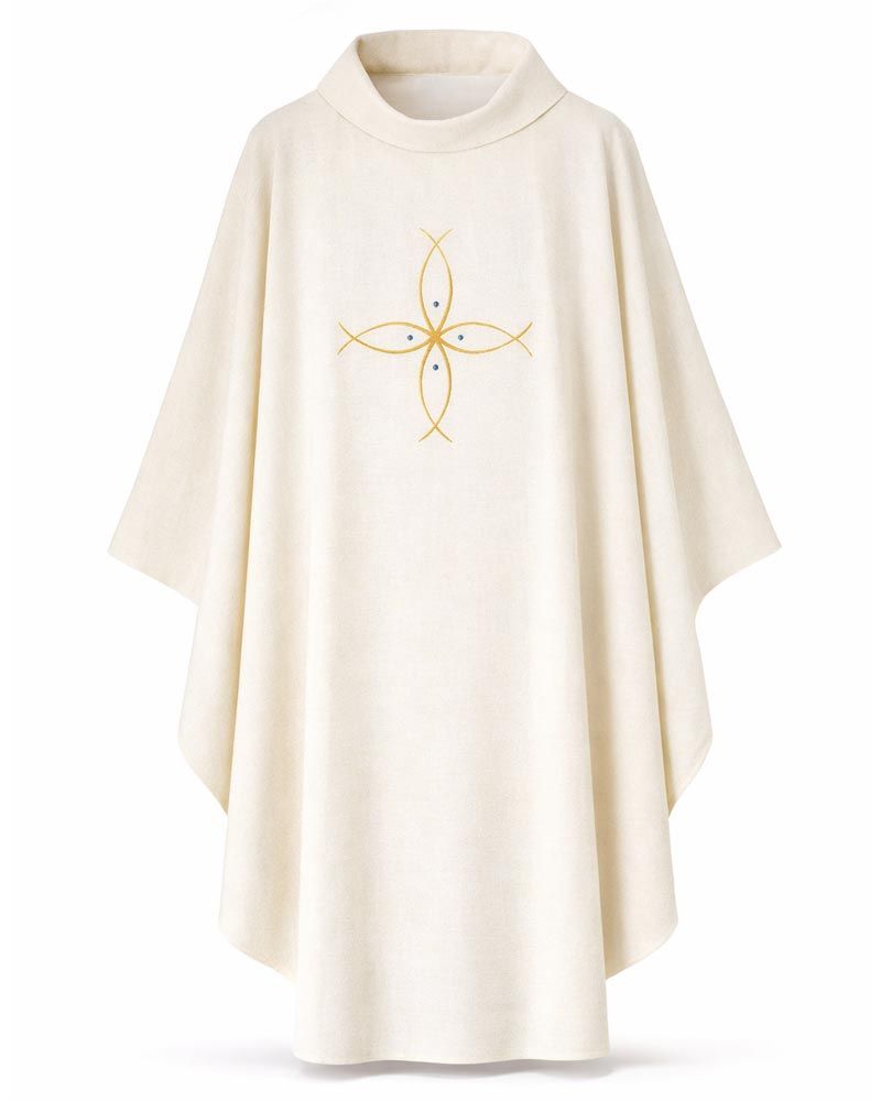 Kasel weiß 130 cm, "ICHTHYS" inkl. Innenstola