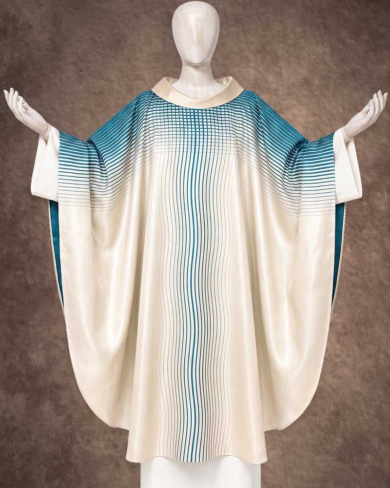 Marienkasel "Fonte" 100% Seide mit blauen Wellen