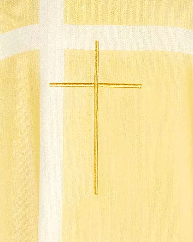 Kasel weiß mit gestickten Goldkreuz und Rundkragen