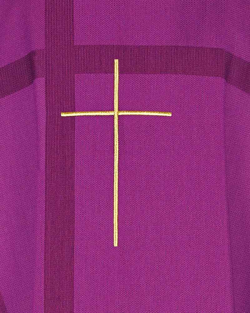 Kasel violett  mit gestickten Goldkreuz und Rundkragen