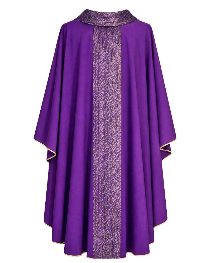 Kasel violett 132x170 cm mit Rundkragen mit Mittelstab