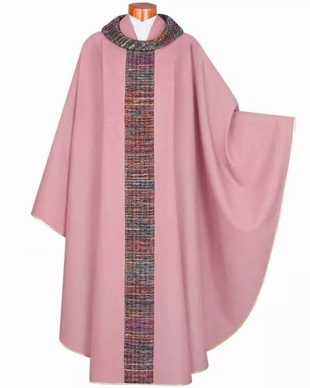 Kasel mit Kragen 100% Wolle rosa Lätare & Gaudete