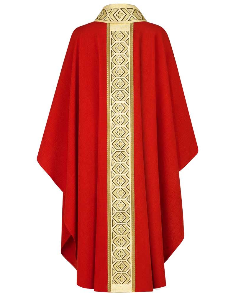 Kasel rot mit Kragen, 125 cm lang, 154 cm breit