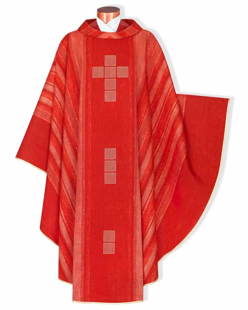 Kasel rot, Wolle & Seide mit gesticktem Brustkreuz
