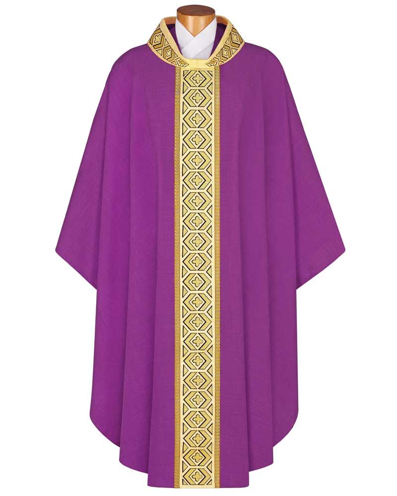 Kasel violett mit Kragen, 125 cm lang, 154 cm breit