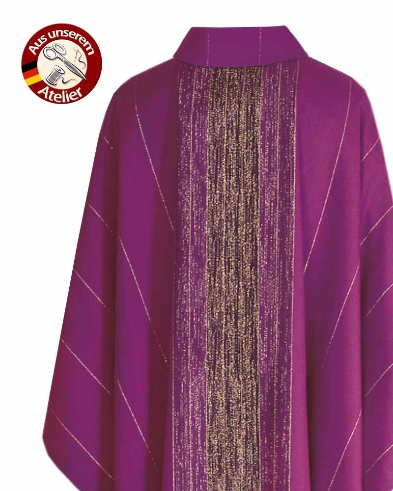 Kasel violett mit Stola eingewebte Goldstreifen