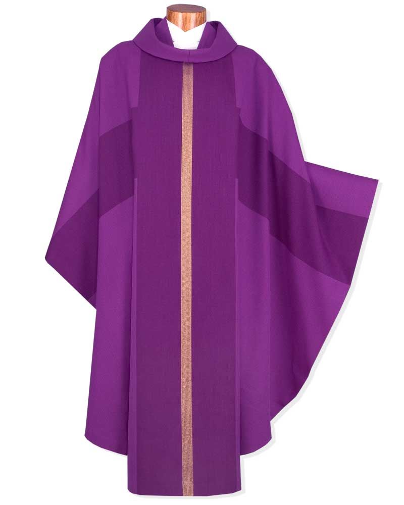 Kasel violett  Blockkreuz Goldstreifen gefüttert 138cm