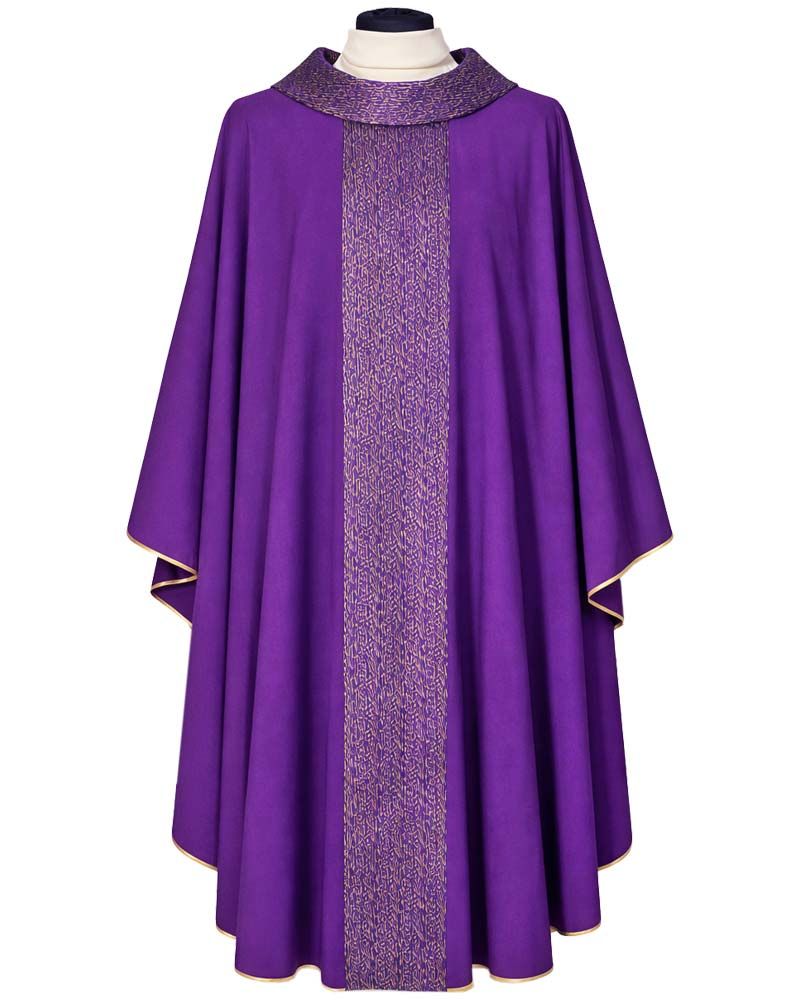 Kasel violett 132x170 cm mit Rundkragen mit Mittelstab