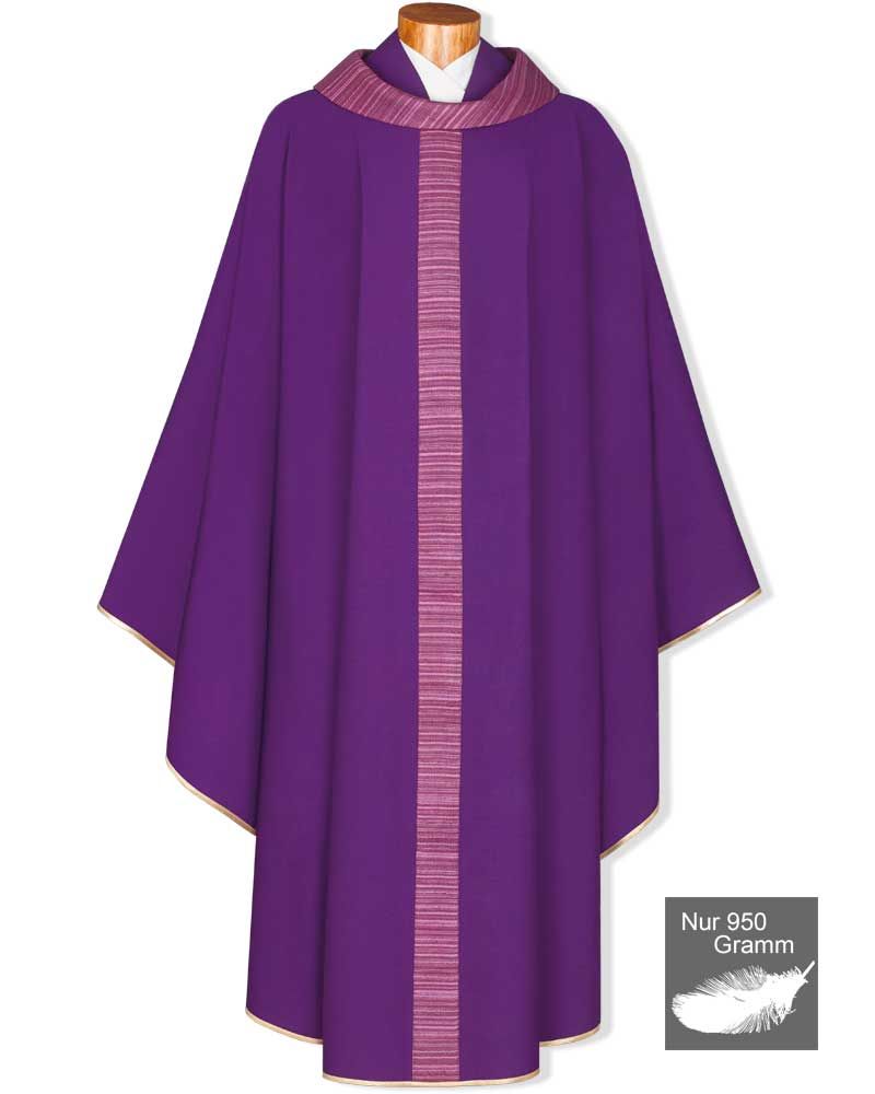 Kasel violett 100% Wolle mit Kragen und Mitteltab