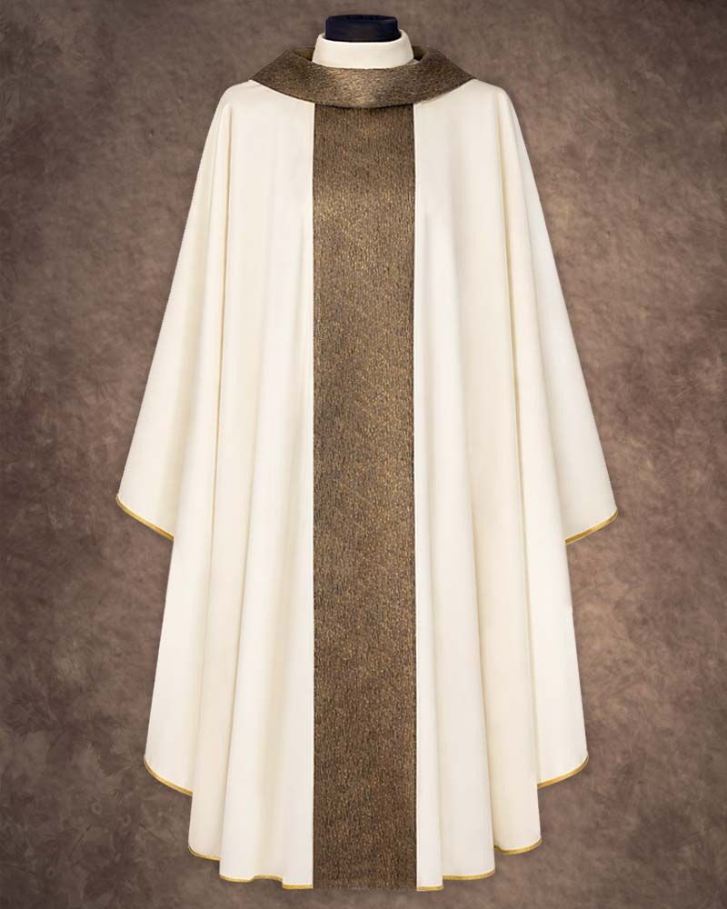 Kasel weiß mit Rundkragen 132 x 170 cm mit Mittelstab