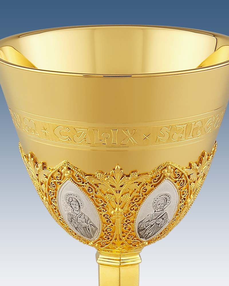 Kelch gotisch 12 Apostel vergoldet 22 cm Silbercuppa