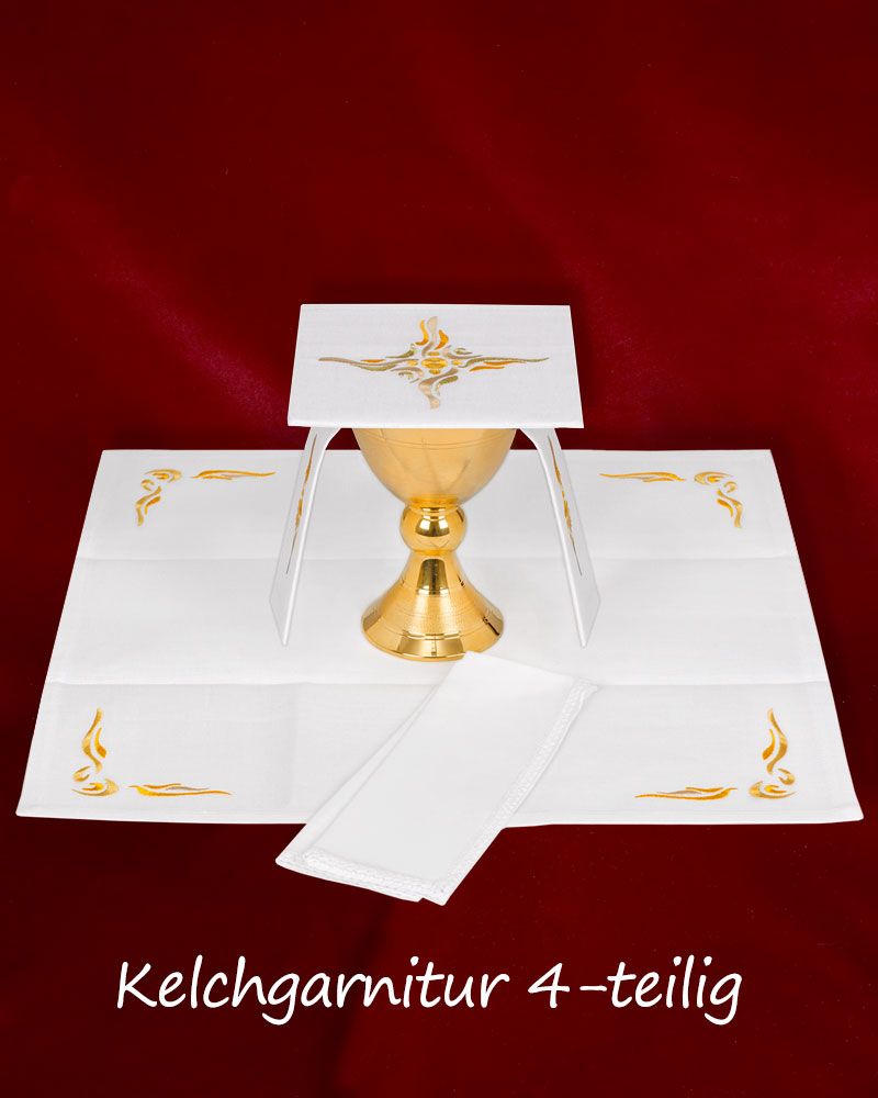 Kelchgarnitur 4-teilig weiß 100% Leinen Kreuz gestickt