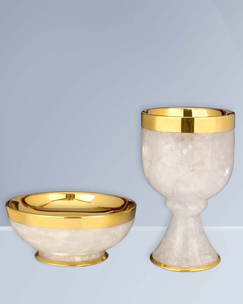 Kelch 19 cm vergoldet Mantel, solider Bergkristall