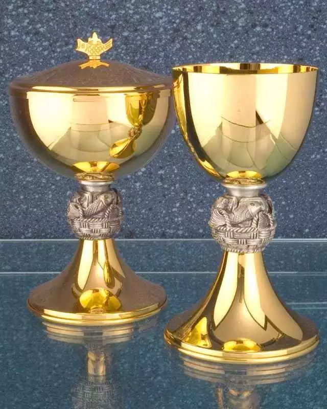 Ziborium 19 cm vergoldet Nodus Fisch & Brot