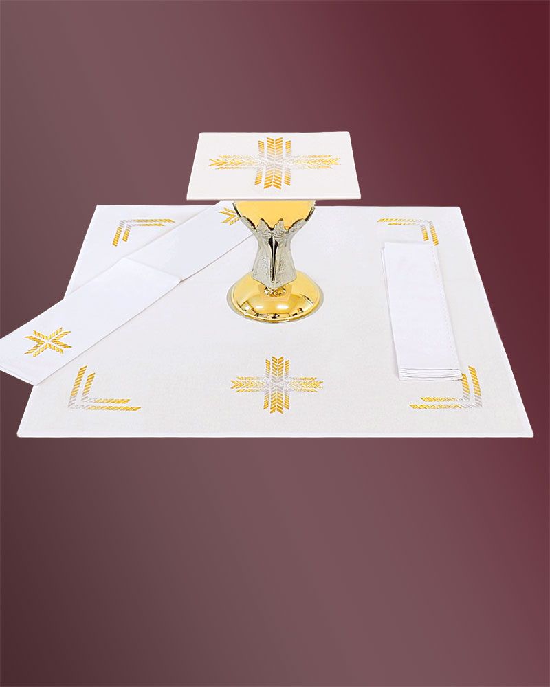 Kelchgarnitur Baumwolle/Leinen 4-Teilig mit Goldstickerei IHS