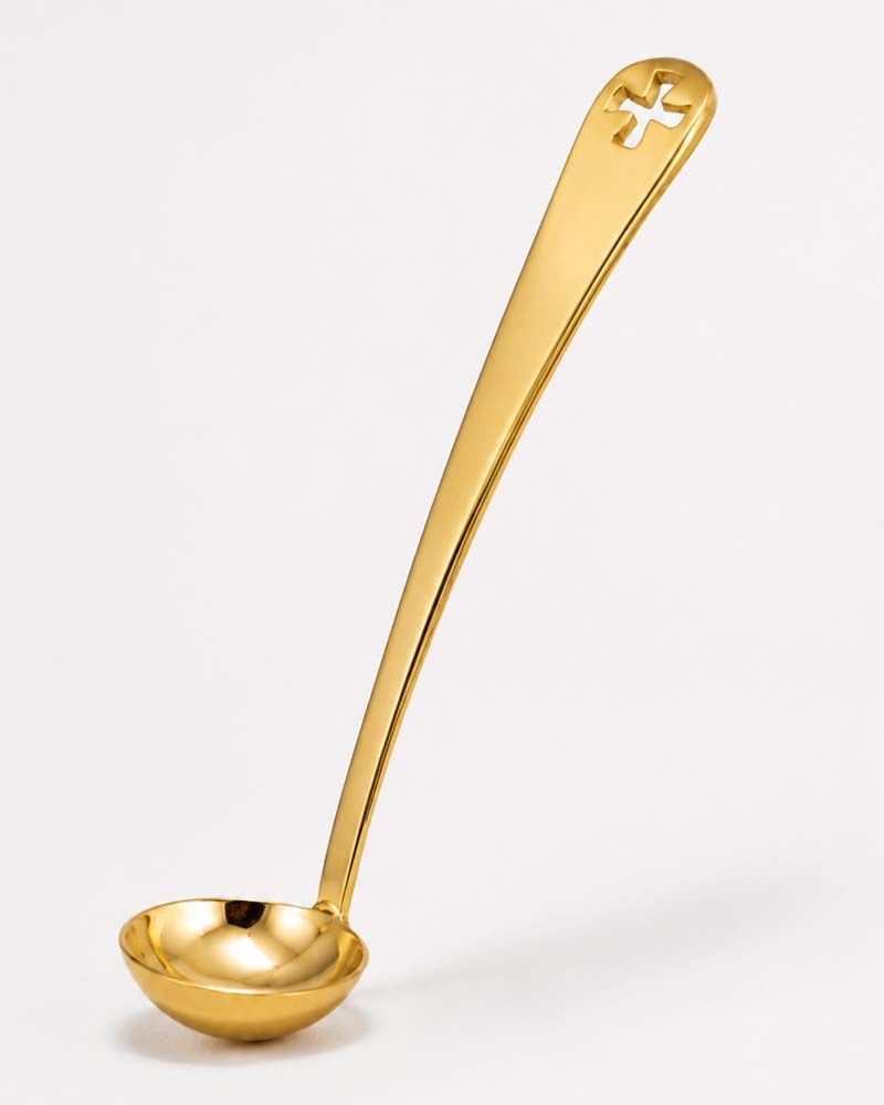 Kelchlöffel Messing vergoldet 11 cm mit Durchbruch