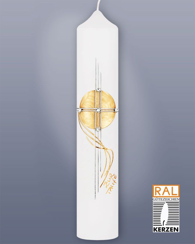 Taufkerze schlicht 265 x 50 mm Sonne mit Kreuzsymbol