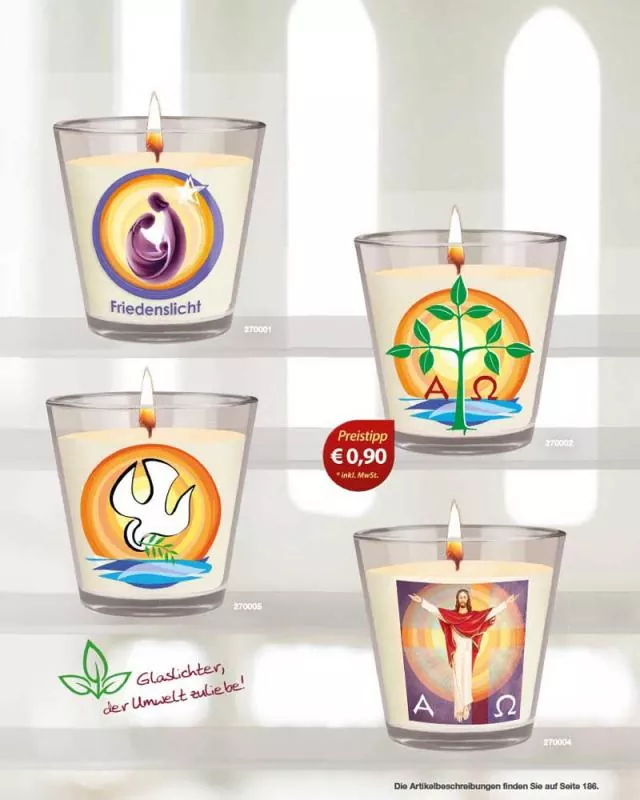 12 x Kerzenglas Friedenslicht 65 x 65 mm Heilige Familie