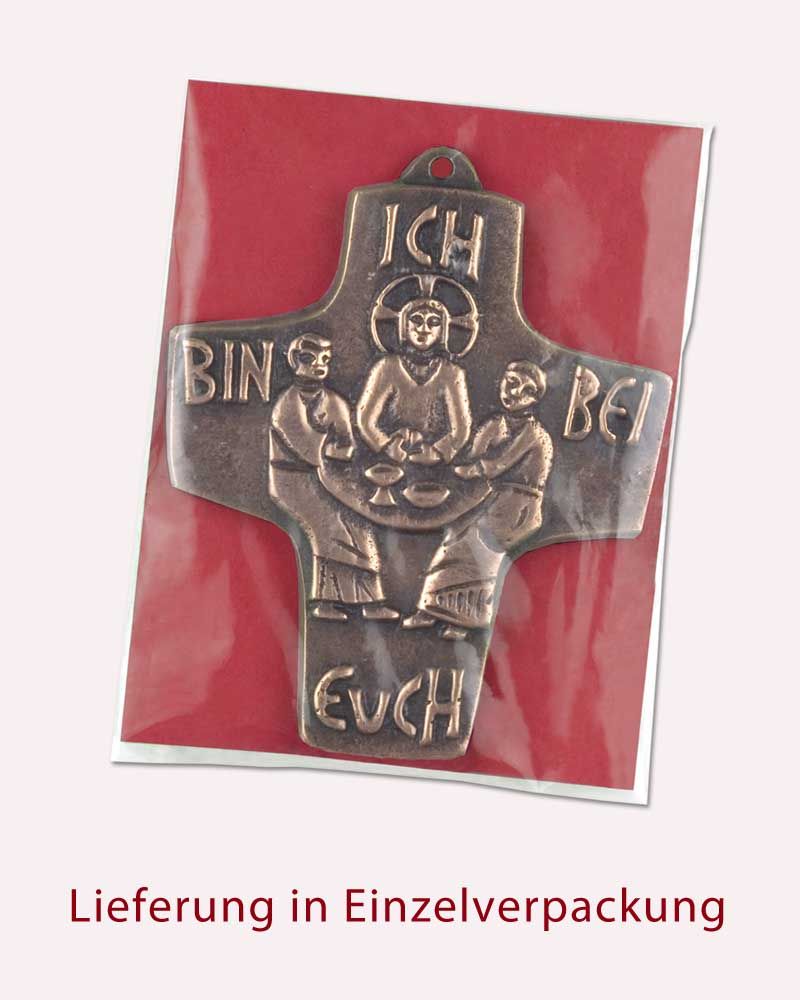 Kommunionkreuz Guter Hirte Bronze 7,5 x 9,5 cm