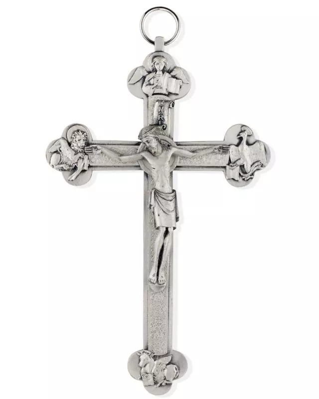 Kreuz 4 Evangelisten 13,5 cm antik Silber, mit Christusköper