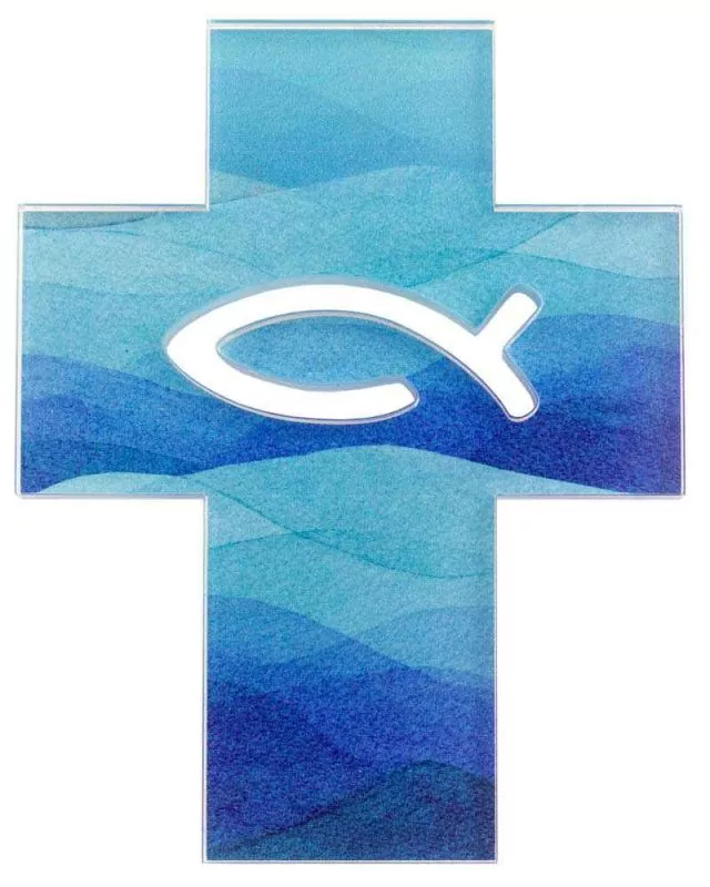 Kreuz Acrylglas 11,5 x 14,5 cm Fisch-Symbol durchbrochen