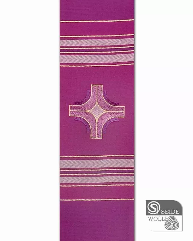 Diakonstola Kreuz gestickt Wolle & Seide violett