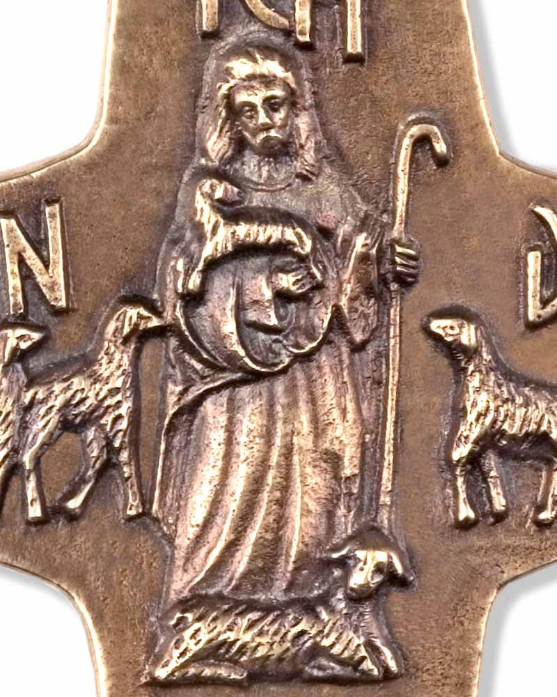 Kommunionkreuz Guter Hirte Bronze 7,5 x 9,5 cm