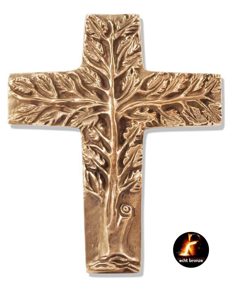 Wandkreuz  16,5 x 20 cm Lebensbaum Bronze