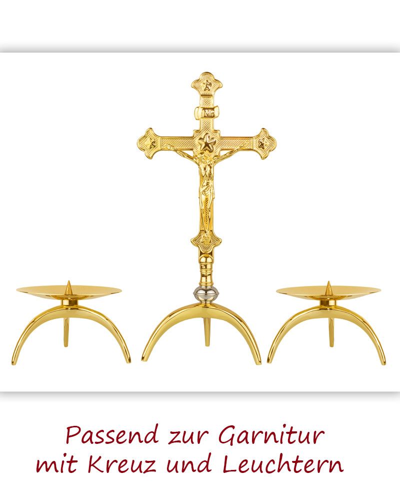 Altarkreuz 16 x 32 cm dreibeinig Messing poliert