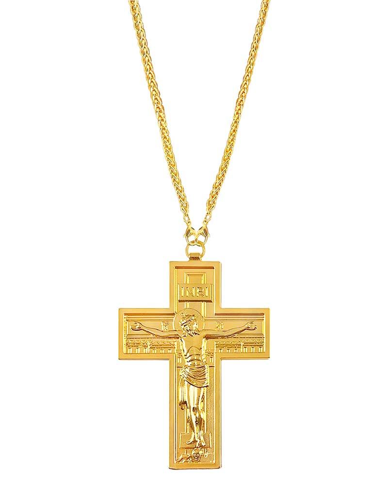 Bischofskreuz 91 x 67 mm vergoldet mit Kette, im Etui