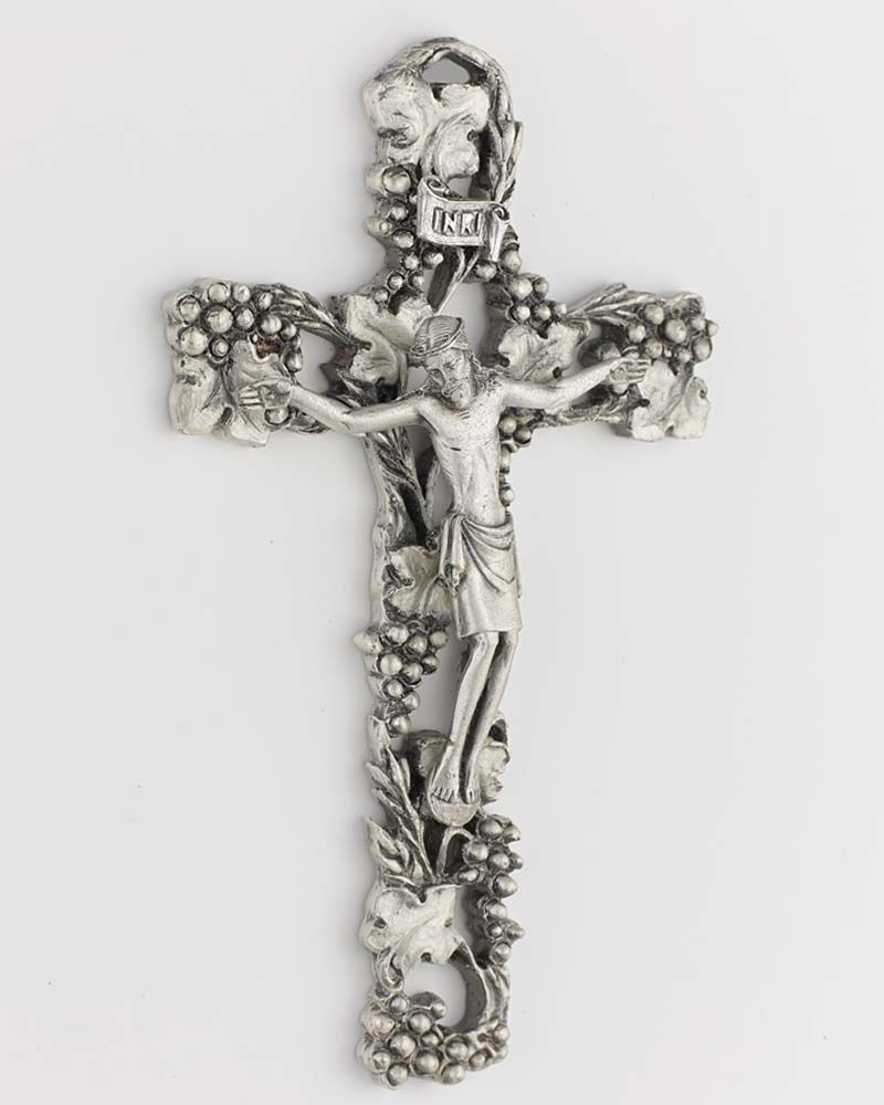 Kreuz Weinstock antiksillber 13,5 cm, mit Christuskörper